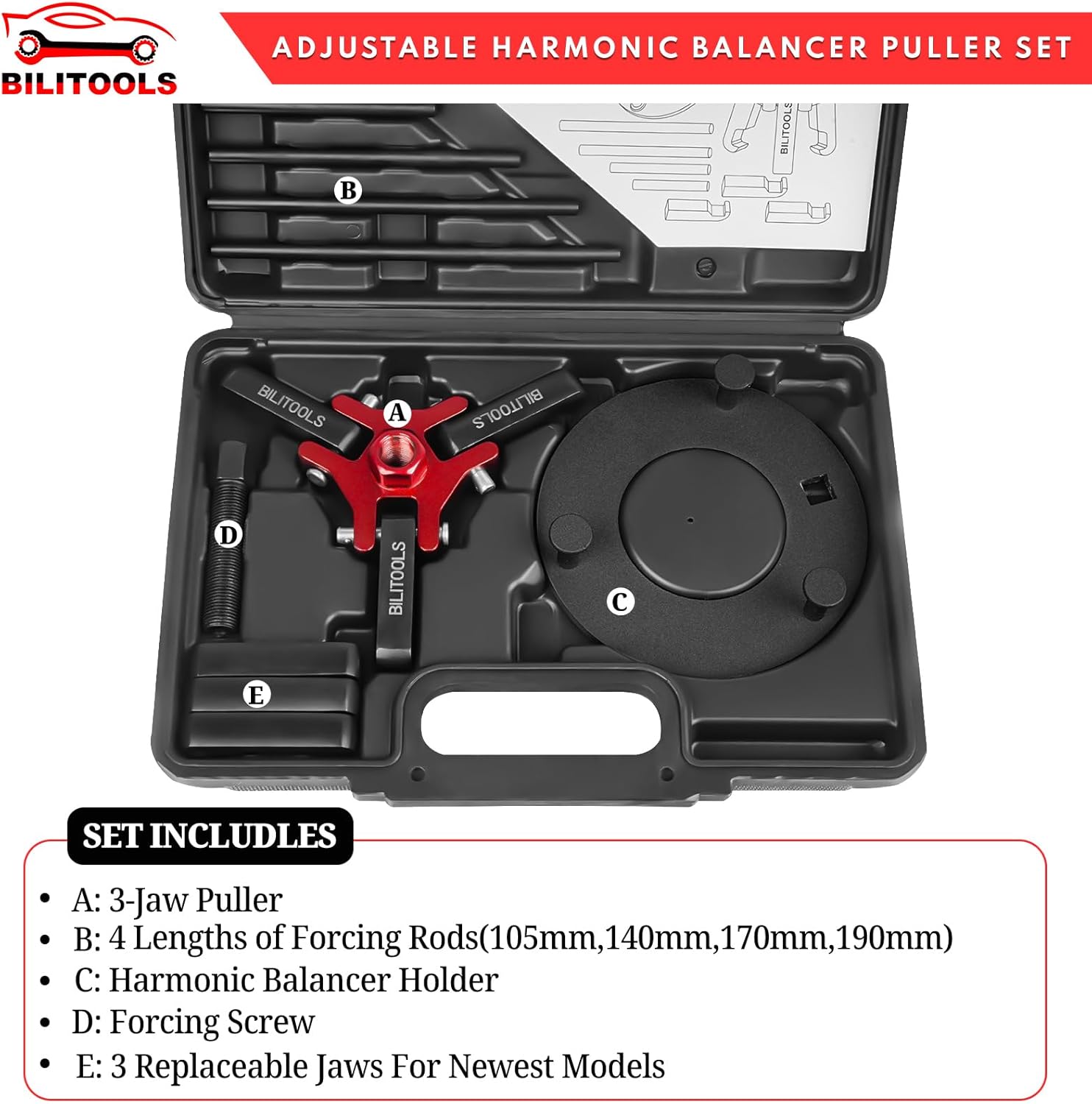 BILITOOLS Harmonic Balancer Puller/Installer Set with Bearing Press Kit 43 Piece Bearing Race and Seal Driver Set