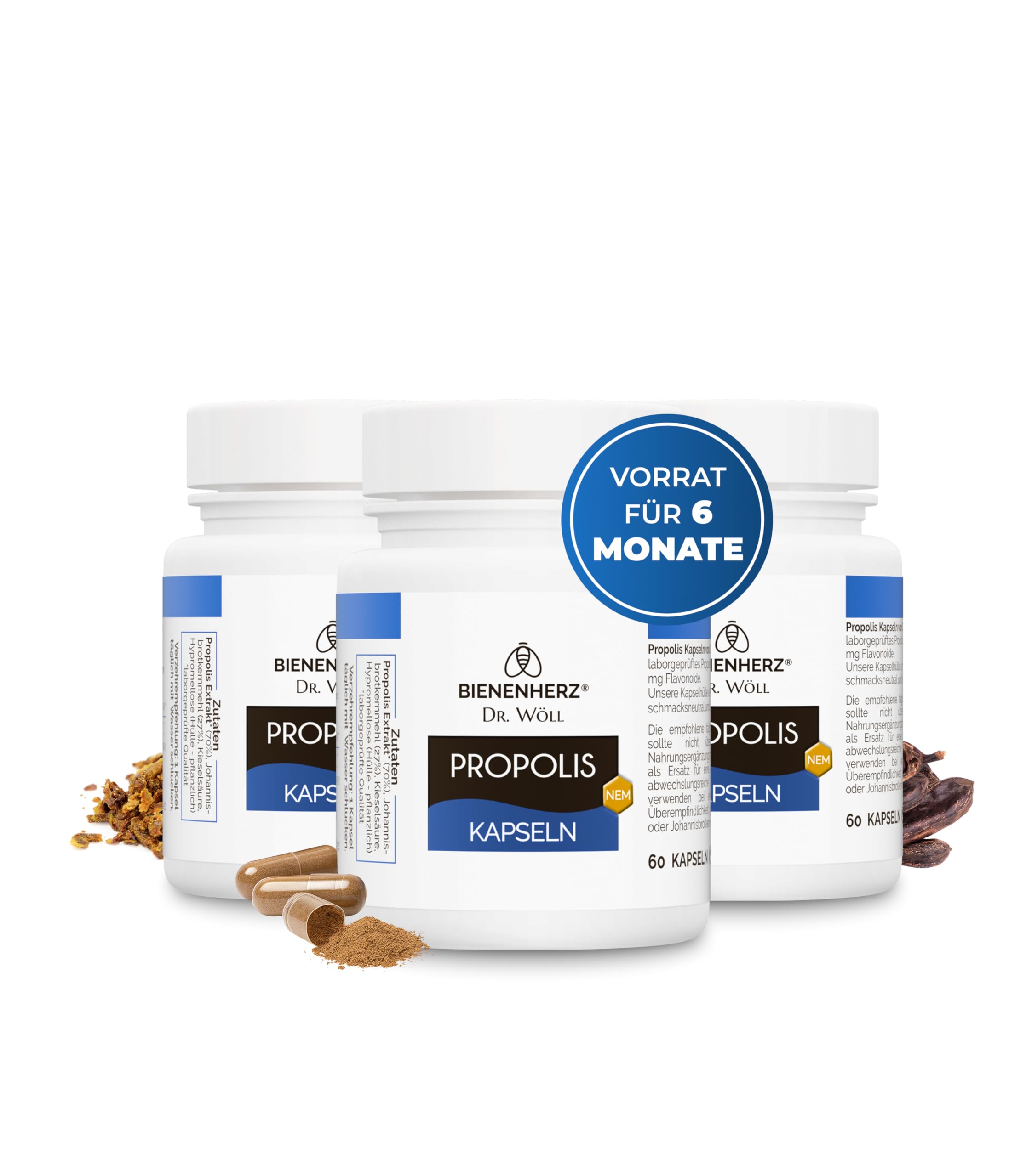 Propolis Kapseln – 180mg reines Propolis-Konzentrat – 3er Set – PAK-geprüft – entwickelt von Imker & Apotheker Dr. Wöll – Made in Germany