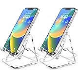 TOPGO 2 Pack Acrylic Cell Phone Stand, Clear Phone Holder for Office Desk, Vanity, Kitchen Counter, Bedside Table, Compatible with iPhone 17 16 15 14 13 12 Pro Max Plus/Smartphones/iPad/Switch/Kindl