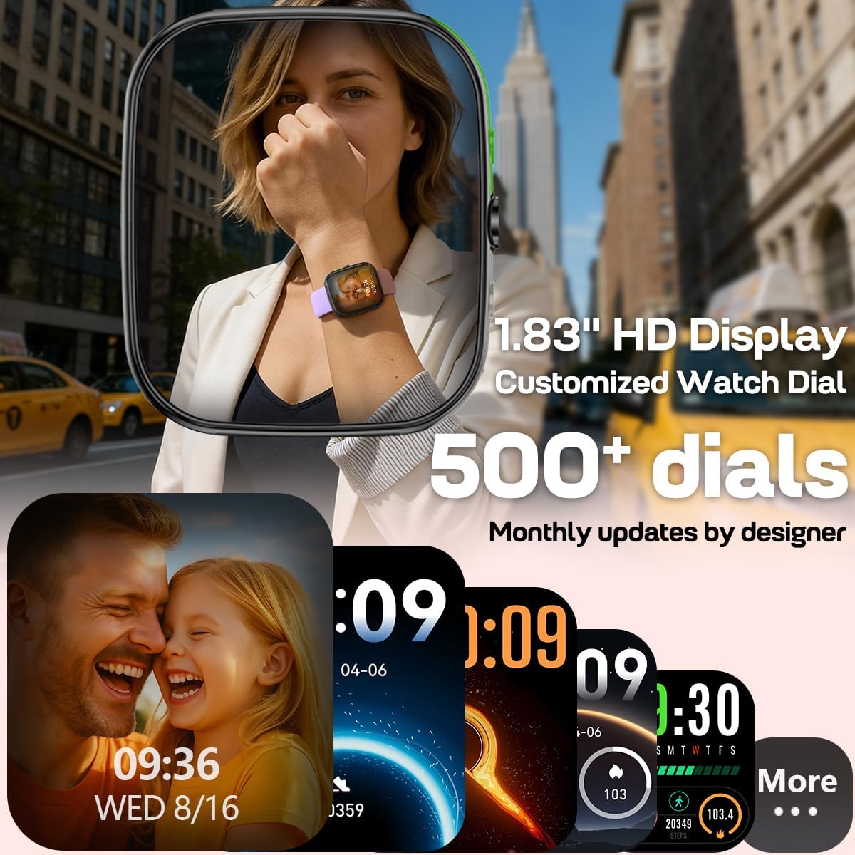 MorePro Smart Watch (Answer/Make Call), 1.83” Health Fitness Watch with Heart Rate, Blood Pressure,SpO2 and Sleep Monitor, 100+ Sports Modes, IP68 Waterproof Fitness Tracker for Men Women, Purple
