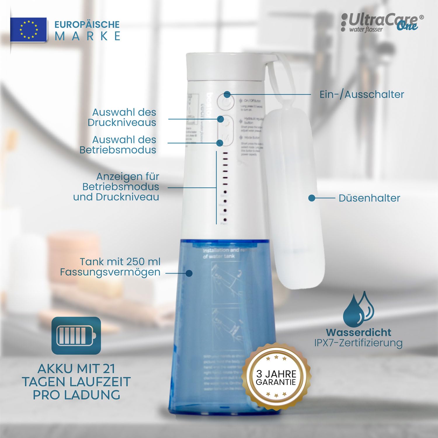 Boston Tech Aquapik® DUO Munddusche Aquapik® 100 Desktop + Aquapik® One tragbar von Zahnärzten empfohlen entfernt Plaque, pflegt Implantate und Kieferorthopädie Verwendung zu Hause und auf