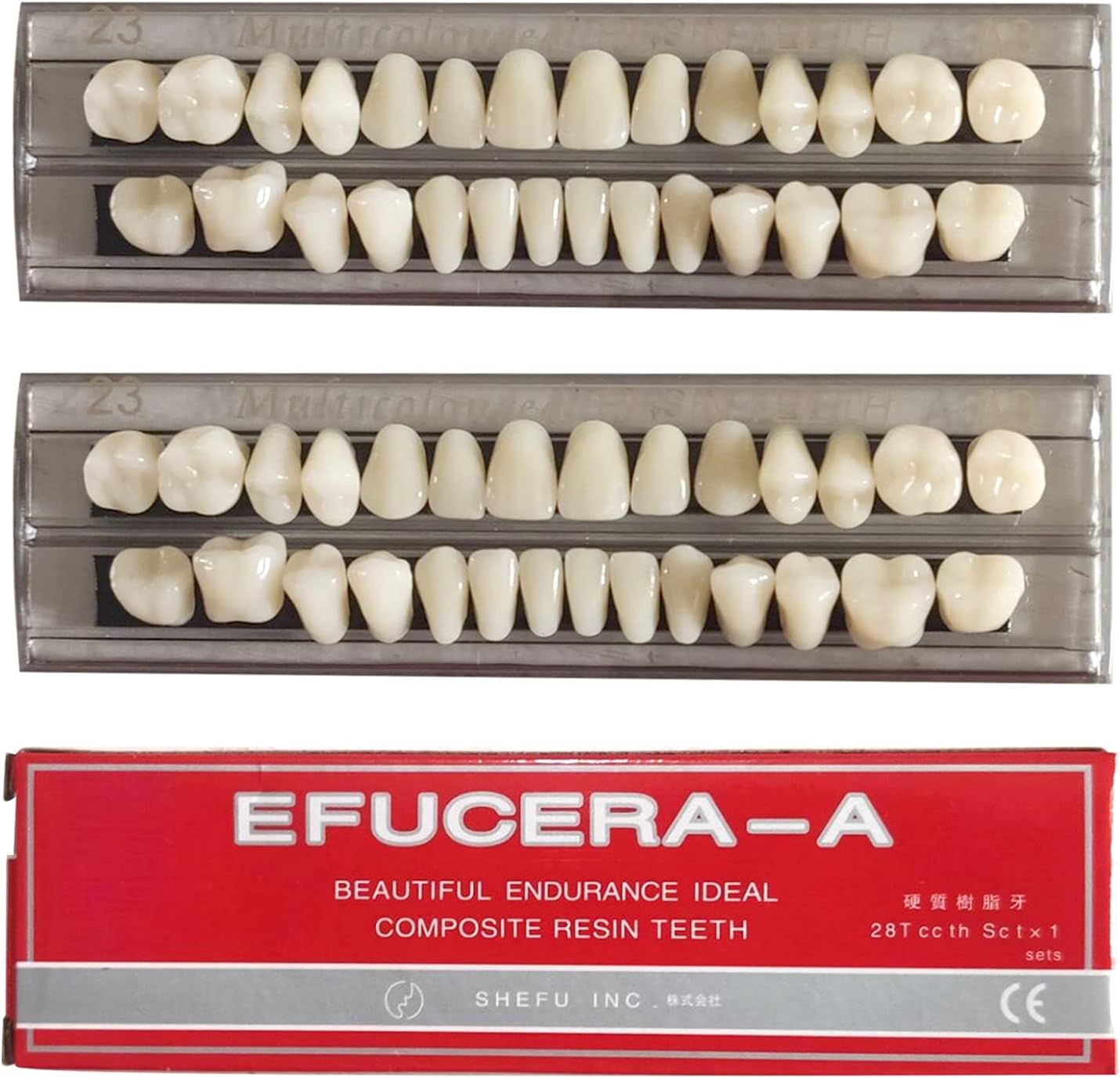 Dental Synthetic Resin Tooth Denture False Teeth for Halloween Horror Teeth 23 A3(56 Pcs/2Set)