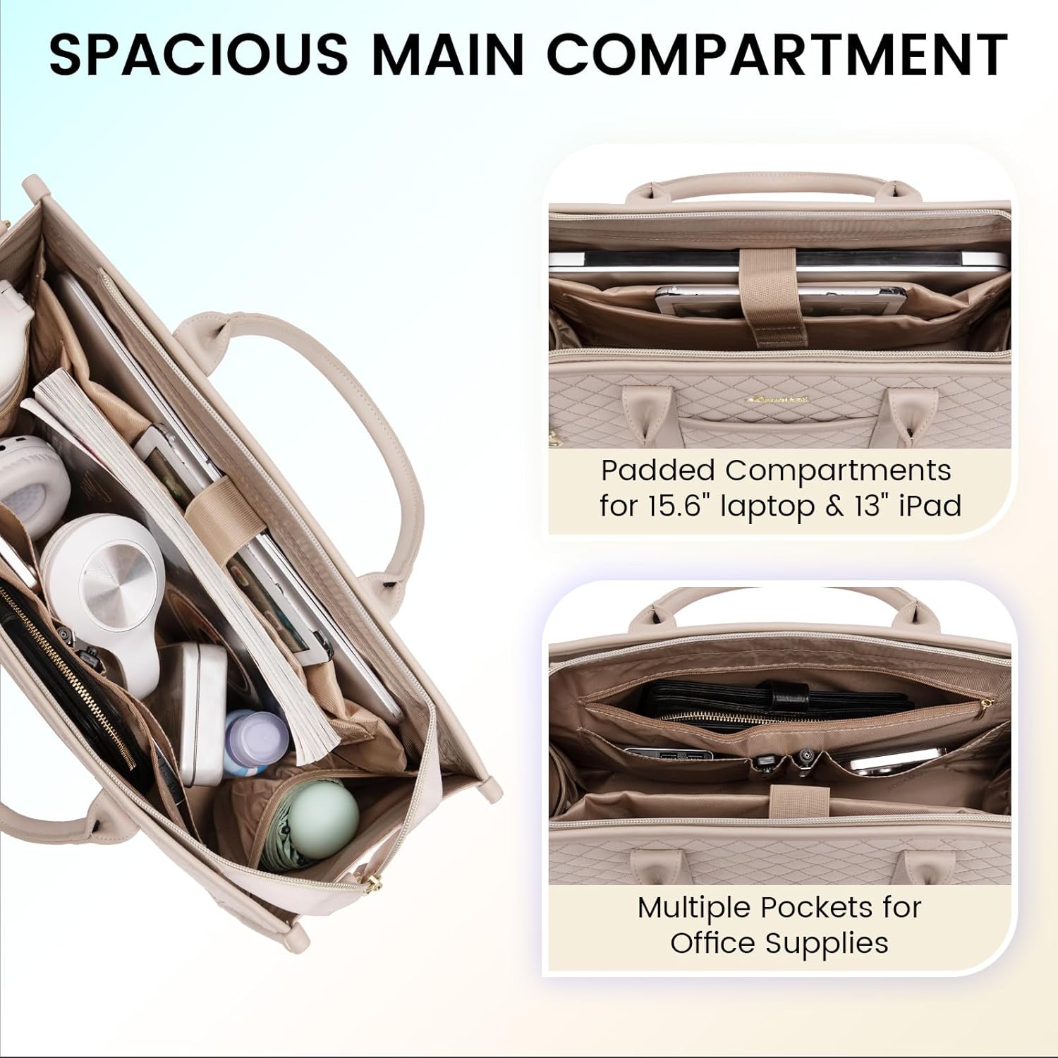 LOVEVOOK Laptop Bags for Women, 17 inch Waterproof Work Tote Bag with Clutch, Professional Teacher Computer Purse Lightweight Shoulder Bag Travel, Gray pink - Image 3