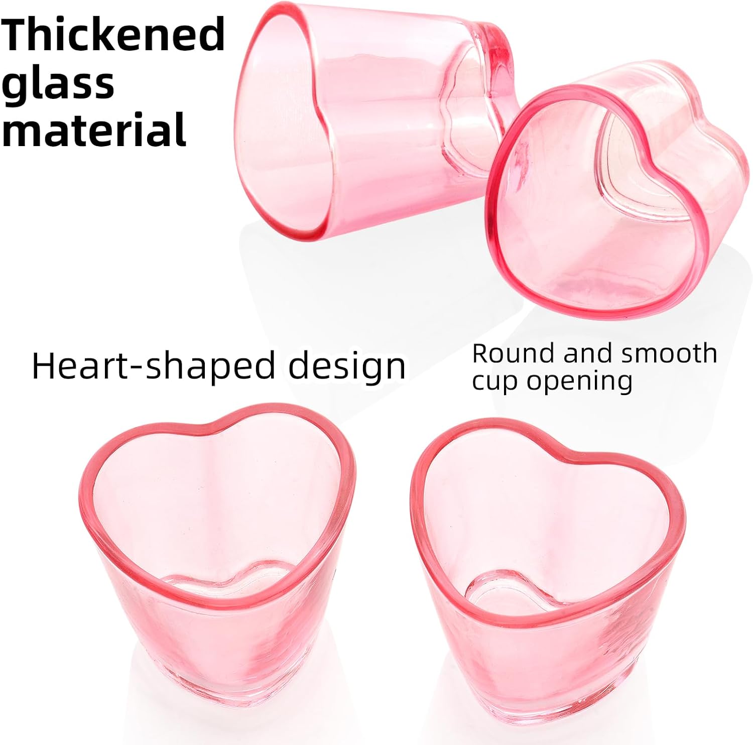 2Pcs Heart Shot Glasses Set, 1.5oz Glass Heart Shaped Glass Drinking Cups for Wedding Bridesmaid Gifts, Pink Shot Glasses Reusable with Heavy Base for Parties & Celebrations (2, Pink)