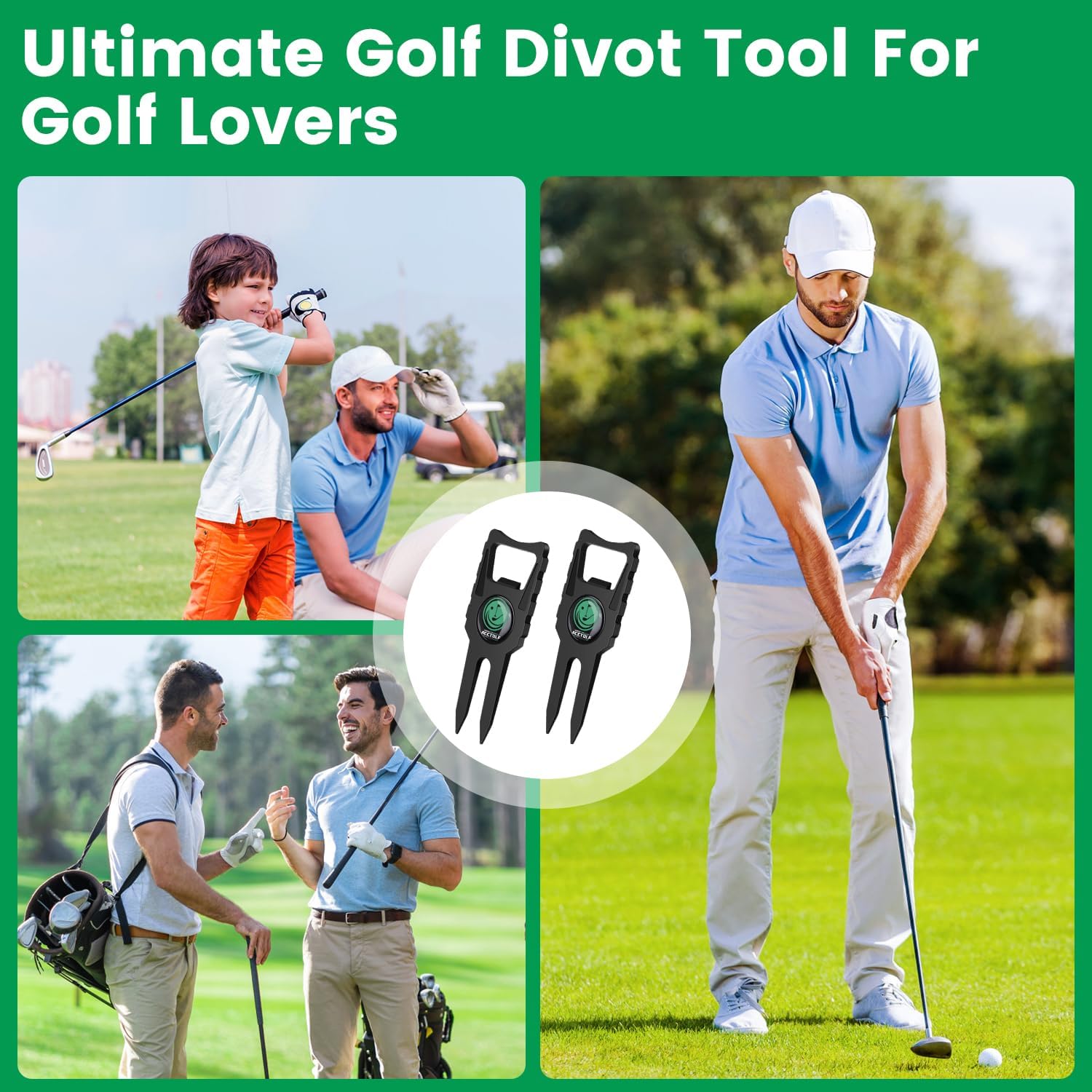 4Pcs Golf Divot Tool, 6 in 1 Premium Divot Repair Tool with Ball Marker, Ultimate Divot Tool for The Golf Green, Funny Golf Accessories Gift, Tee Holder, Groove Cleaner, Divot Repairer