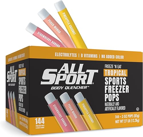All Sport Tropical - Paletas congeladoras, tamaño gigante de 3 onzas, 144 CT refrescantes paletas de hielo con electrolitos