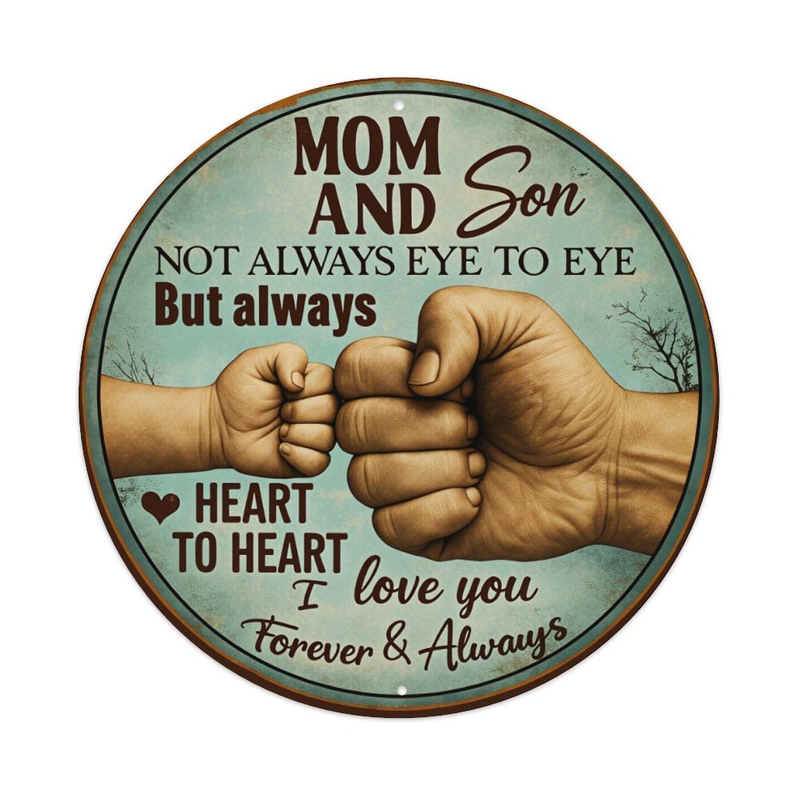 Mom And Son Heart To Heart Round Tin Sign Vintage Metal Poster, Home Bar Garage Man Cave Cafe Indoor & Outdoor Wall Decoration 8x8Inches