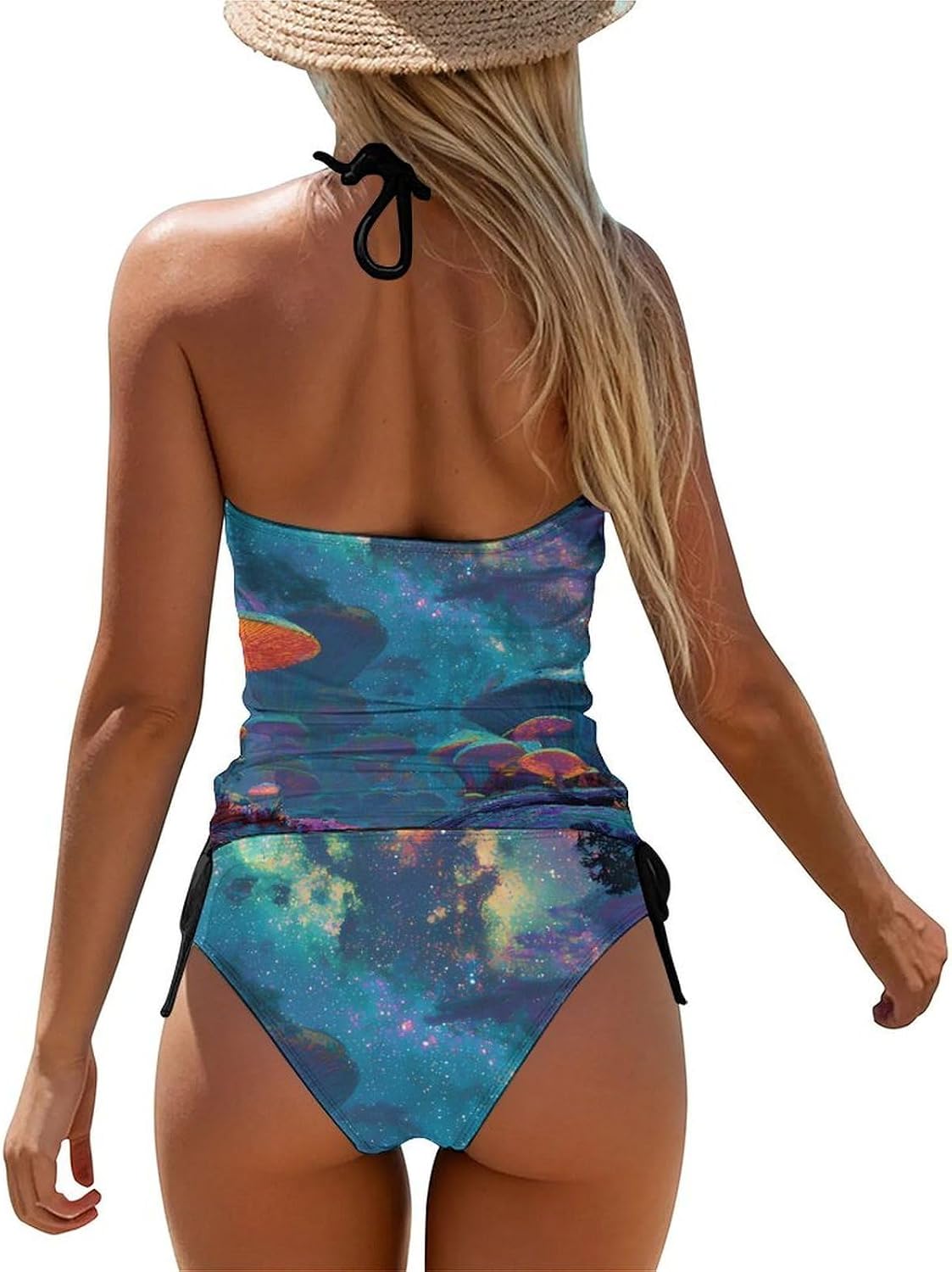 Psychedelic Mushroom Auroras Women Tankini 2 Piece Swim Bathing Suits | tummy control,high neck top with bottom,swimwear,swimsuits
