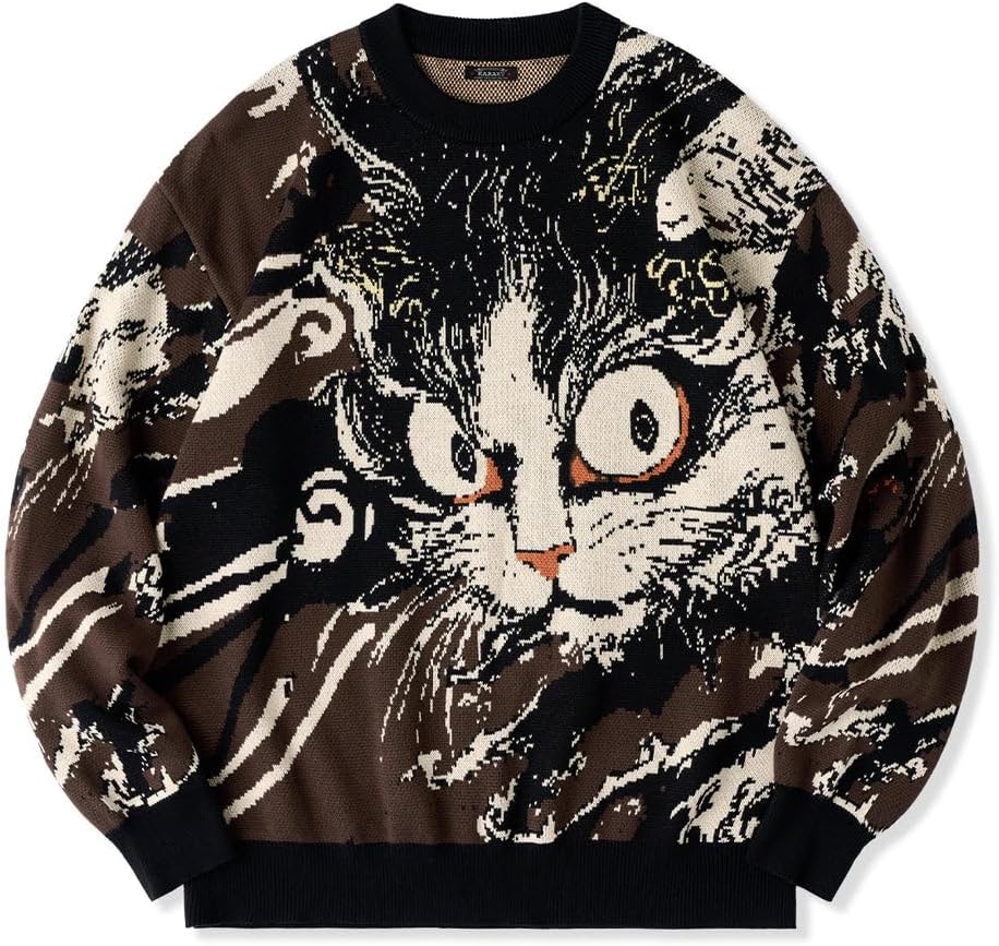 Amazon | [karaku] セーター メンズ 冬服 民間伝承「化け猫」浮世絵風