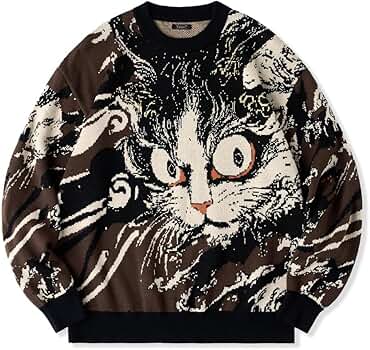 Amazon | [karaku] セーター メンズ 冬服 民間伝承「化け猫」浮世絵風