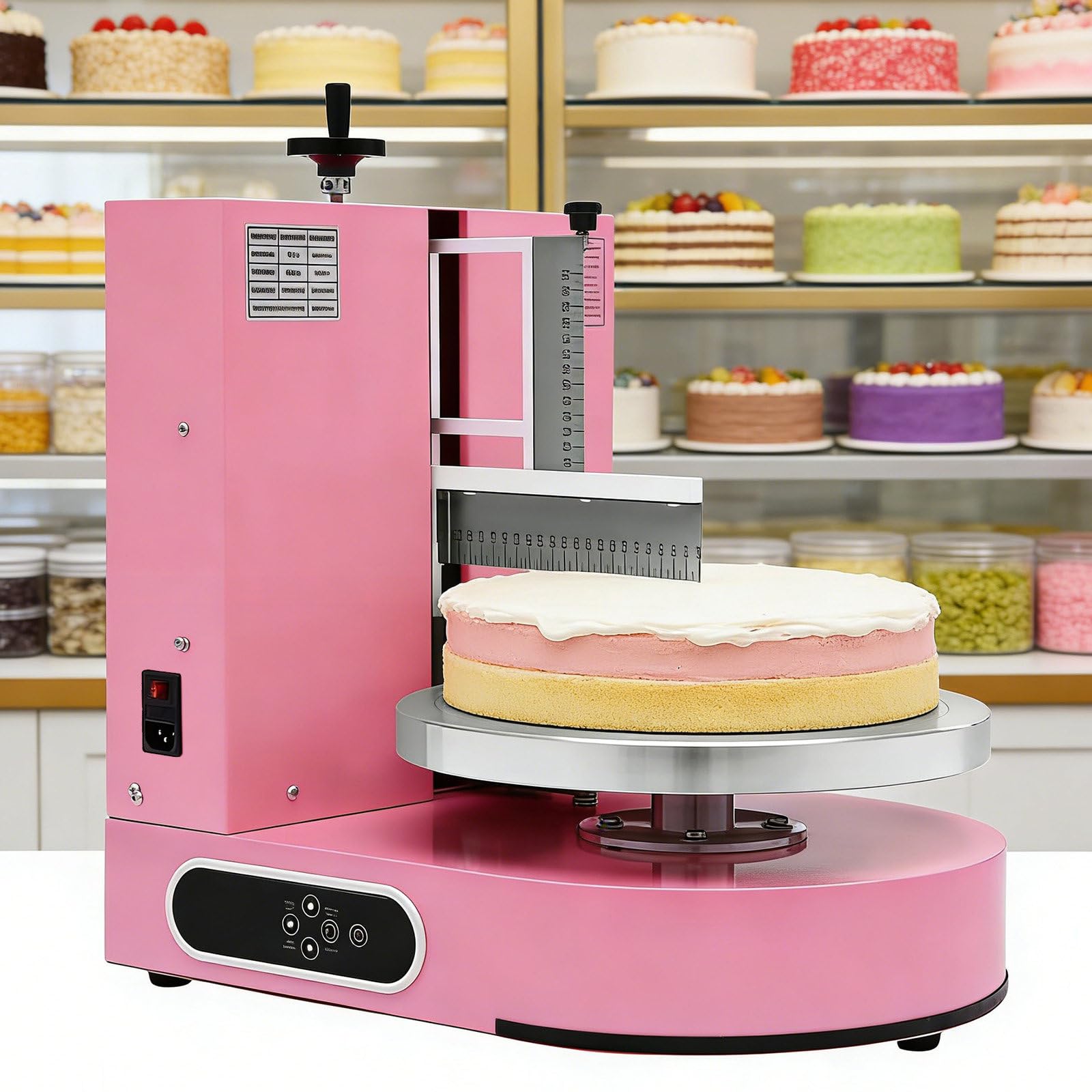 Einstellbare Tortencremestreichmaschine Elektrische Tortendekorationsmaschine zum Verteilen von Kuchencreme, zum Bestreichen und Schmieren von Kuchenglasuren, für 4-12 Zoll Kuchen Pink