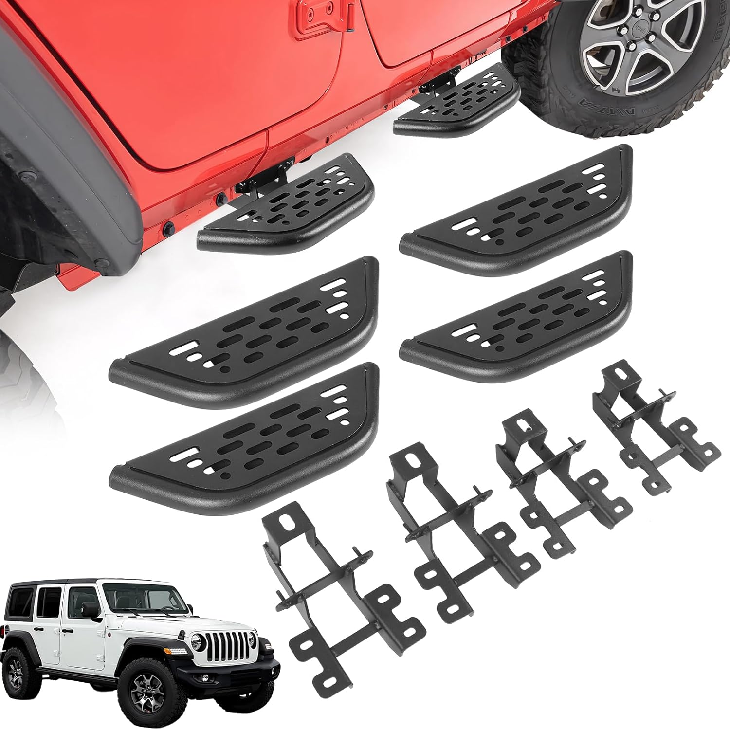 Running Boards Side Step Bar Compatible with 2018 2019 2020 2021 2022 2023 2024 Jeep Wrangler JL JLU Unlimited 4-Door, Nerf Bars Repalcement Accessories