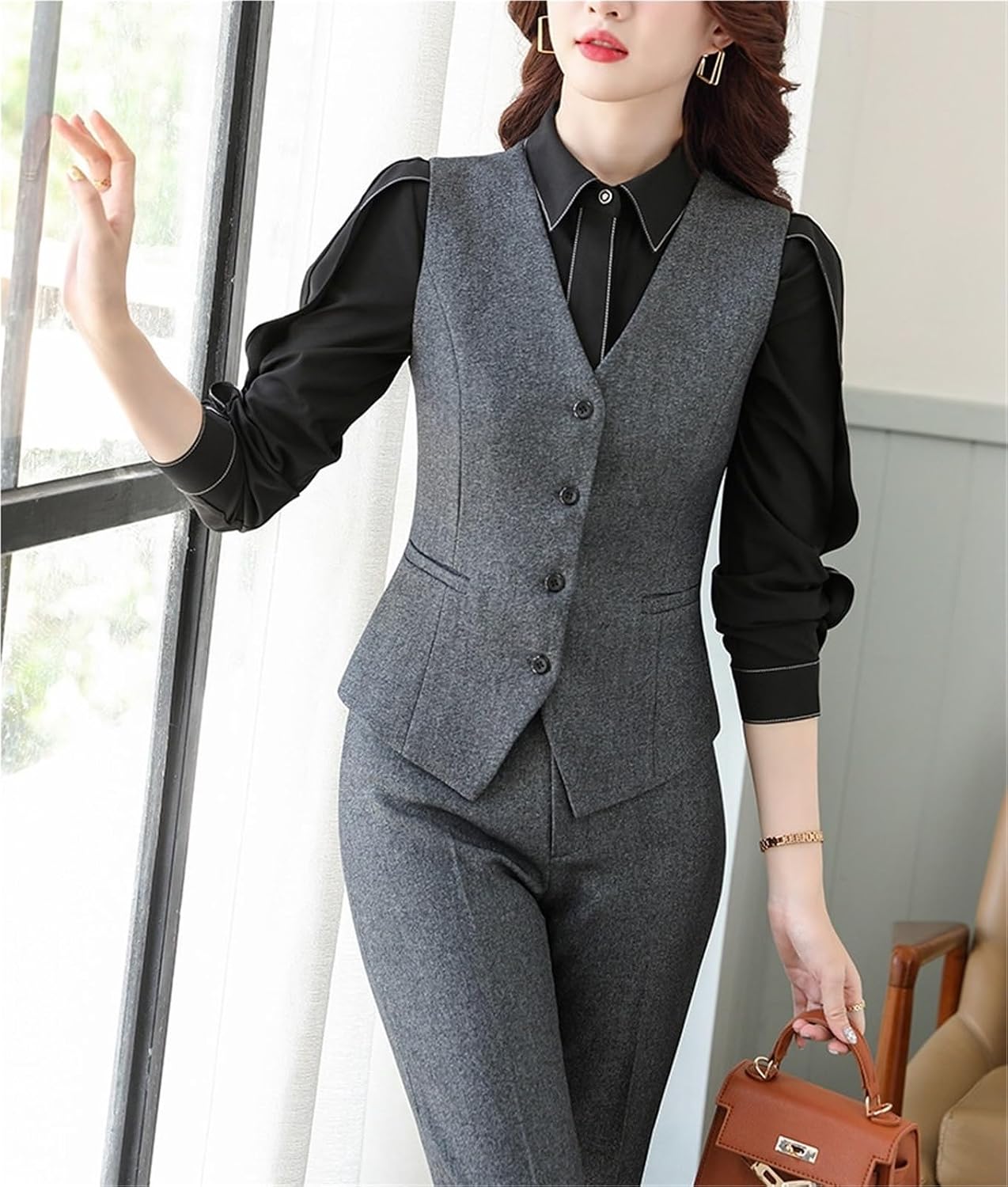 Women's V-neck Single-breasted Suit Vest Workplace Office Business Interview Slim Formal Suit Vest Jacket