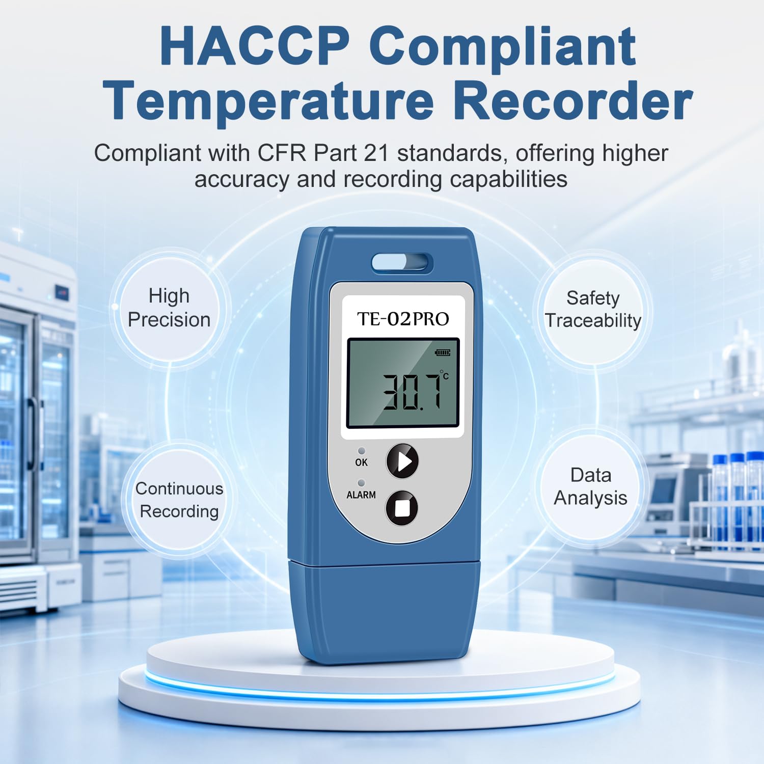ThermElc TE-02 Pro Enregistreur Température USB, Rapport PDF/CSV Automatique, Comparaison des Données de Plusieurs Appareils, Enregistreur de Température Conforme à la Norme 21CFR Partie 11