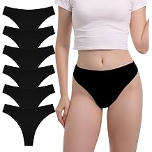 Womens High Waisted Thong Panties-95% Cotton 5% Spandex, Pack 6