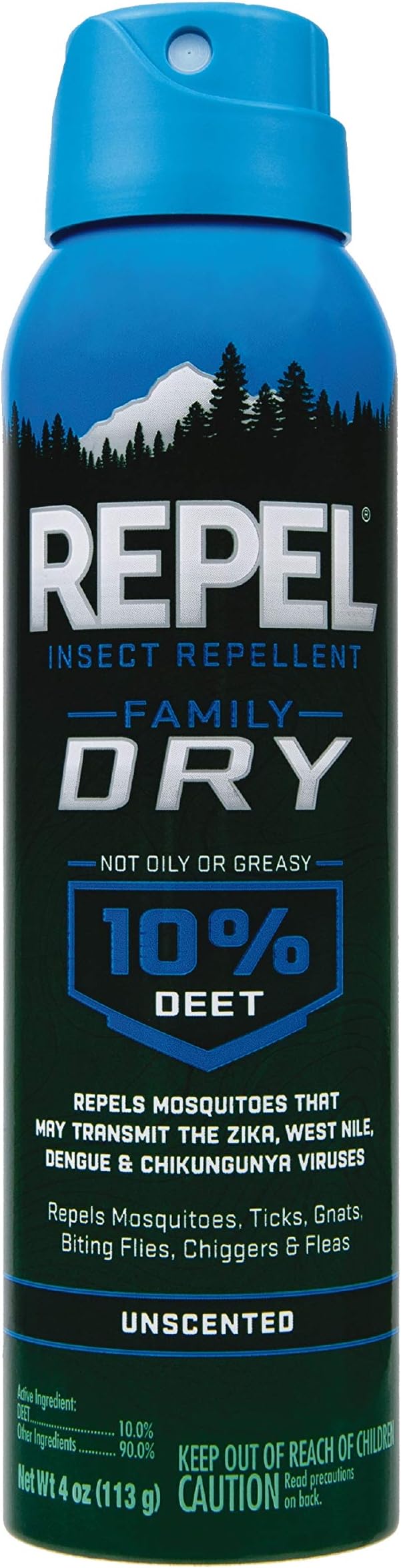 Repel Insect Repellent Family Dry 4 Ounces, Unscented Aerosol With 10 Percent DEET