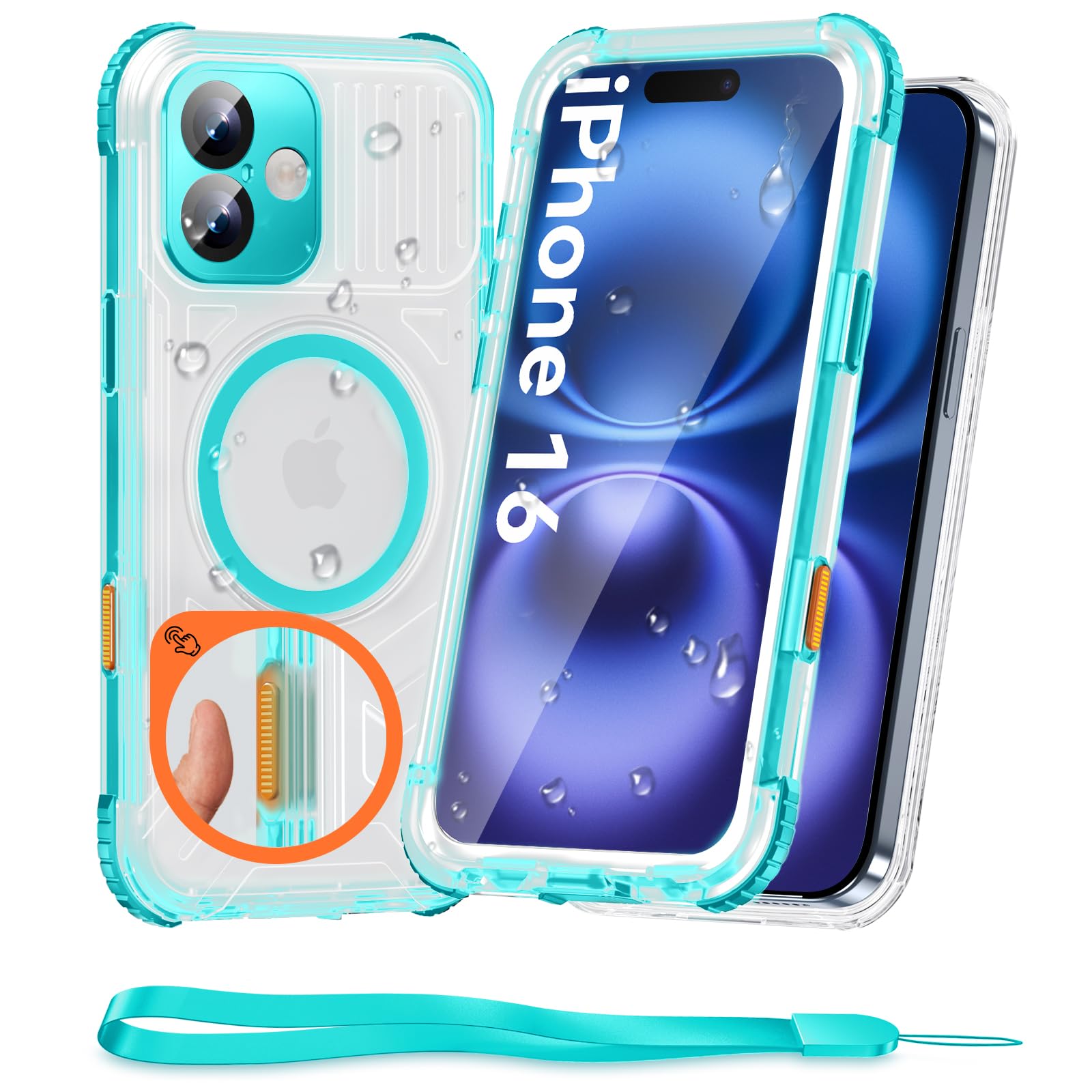 WIFORT for iPhone 16 Waterproof Case, [IP68 Underwater] [Blue Light Filter Lens] [15FT Military Shockproof], Fit for Magsafe Full Body Magnetic