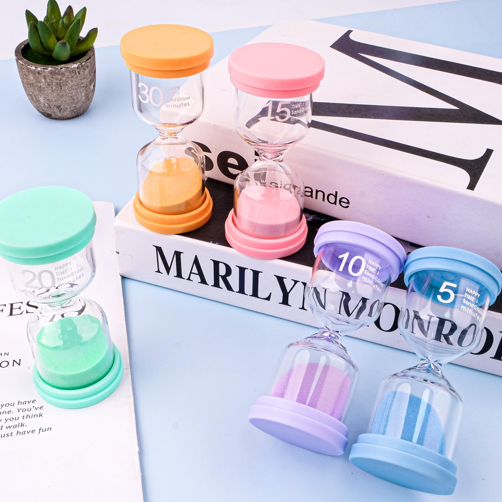 Set 5 Clessidre A Sabbia Colorata - Timer Da 3,5,10,15,30 Minuti | Per Cucina, Giochi, Ufficio - Foto 3