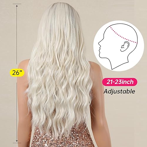 Miniatura 3 de Allbell Pelucas con diadema para mujer, largas, sueltas, onduladas, color rubio platino, sin pegamento, pelucas sintéticas con diadema, resistente