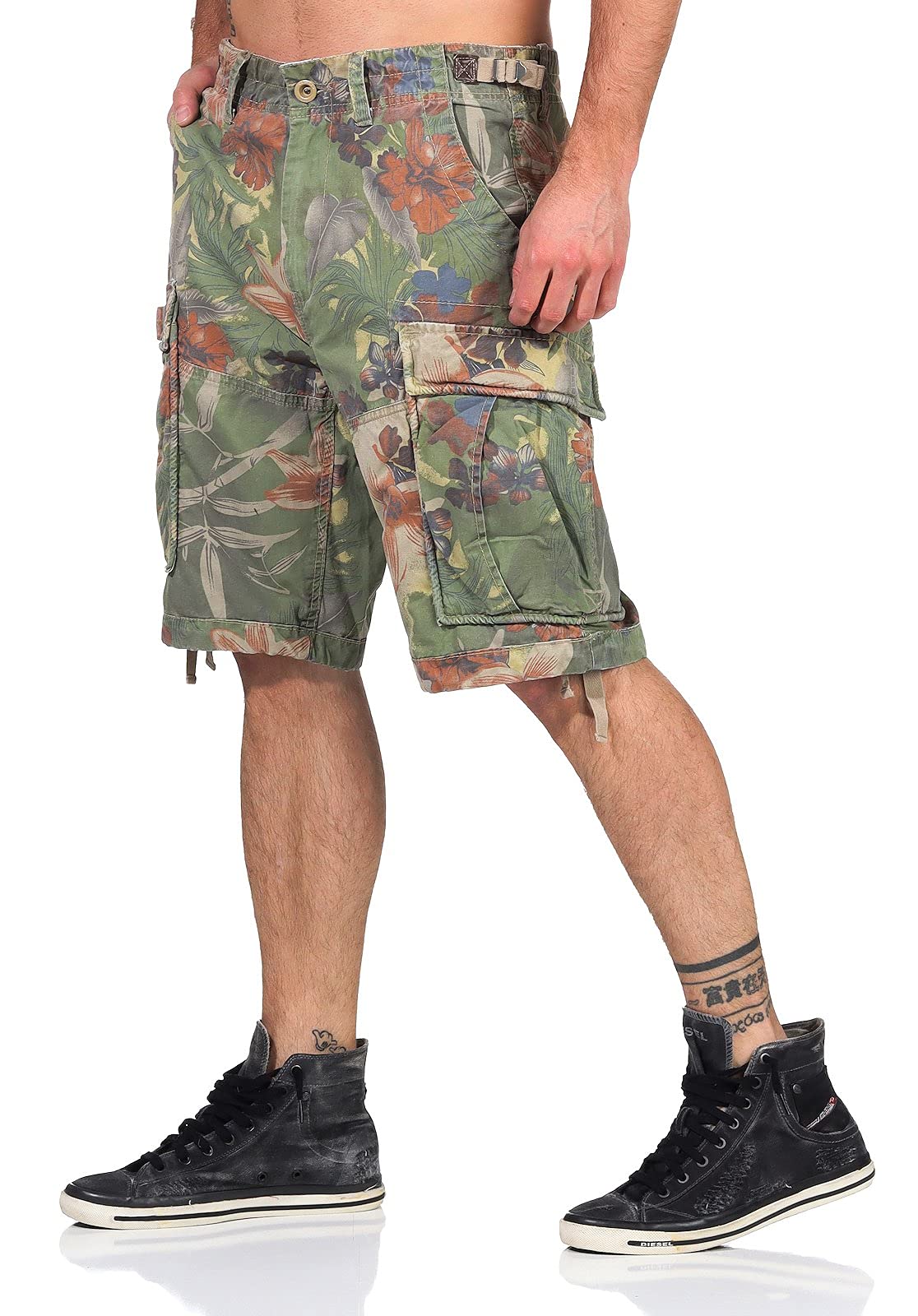 Jet Lag Cargo Shorts 17-131 mit floralem Muster - Flower Green