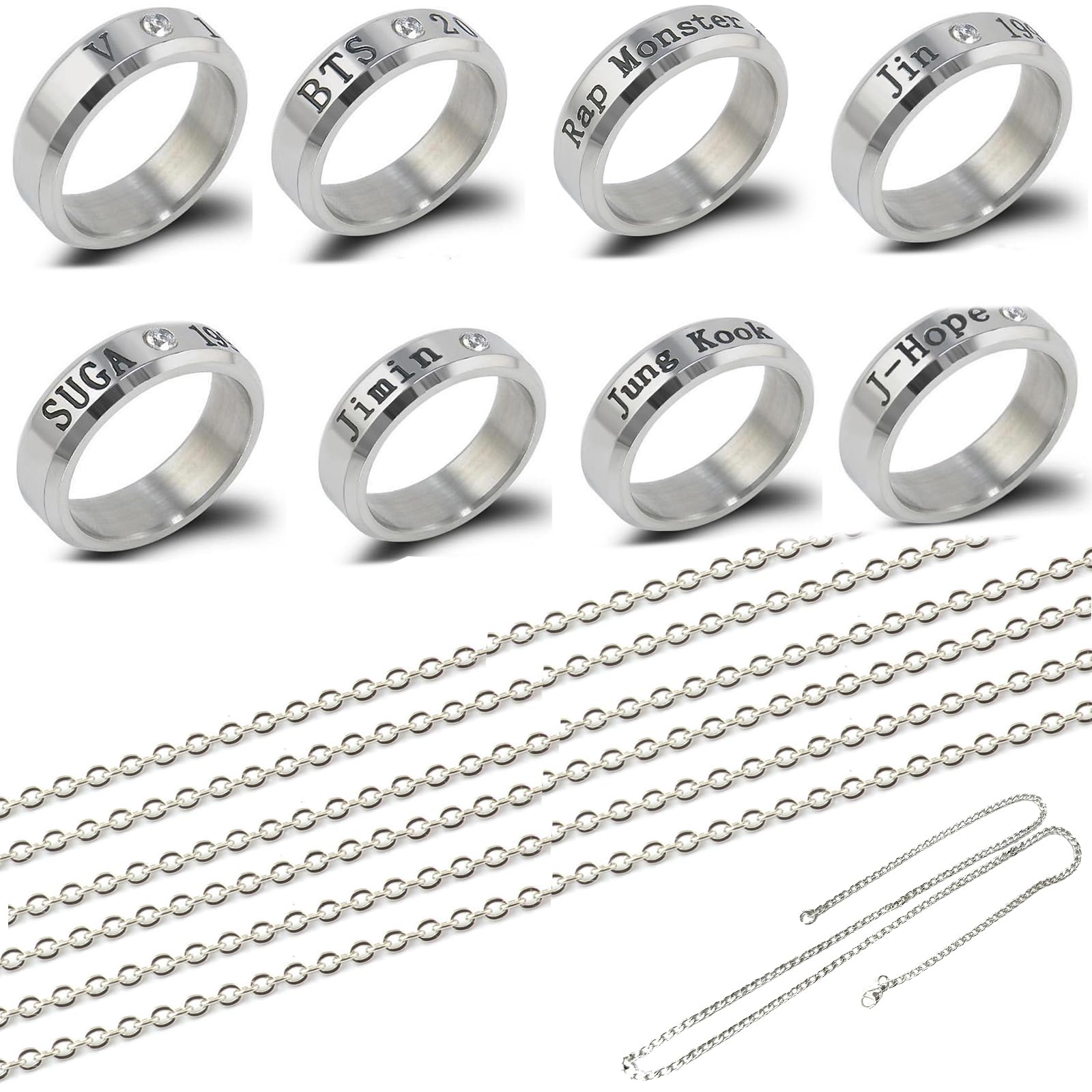 Collana E Anello BTS Kpop - Set Da 8 Pezzi Per Fan Army, Acciaio Titanio - Foto 14