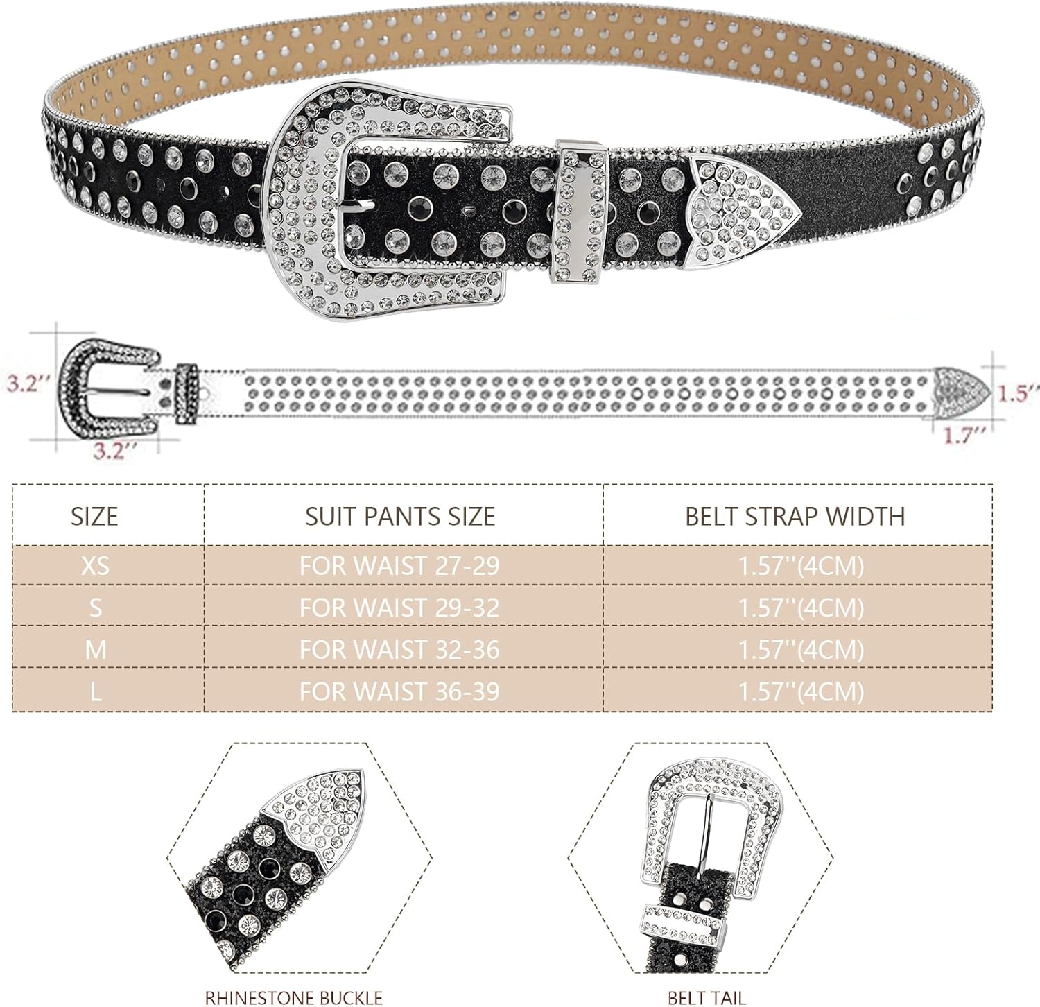 2 x Rhinestone Belt for Women Men Shining Diamond Studded Belt Bling Cowgirl Cowboy Waist Belt - Image 3