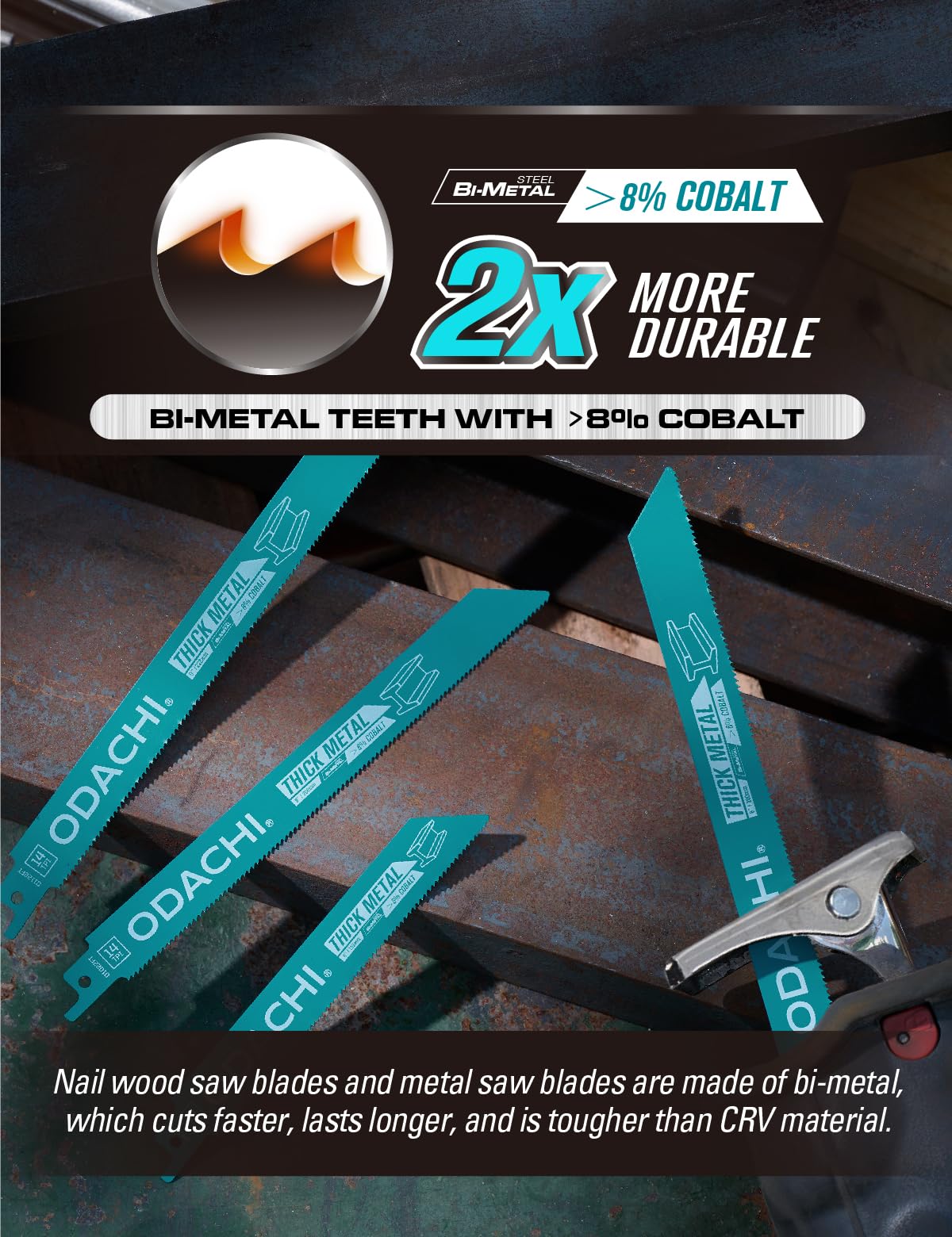 ODACHI Juego de 6 hojas de sierra alternantes de 6 pulgadas para metal, hojas de sierra de corte de madera incrustadas en clavos, 6+14TPI Bimetálicas Sawzall M42 Cobalto en estuche organizador,