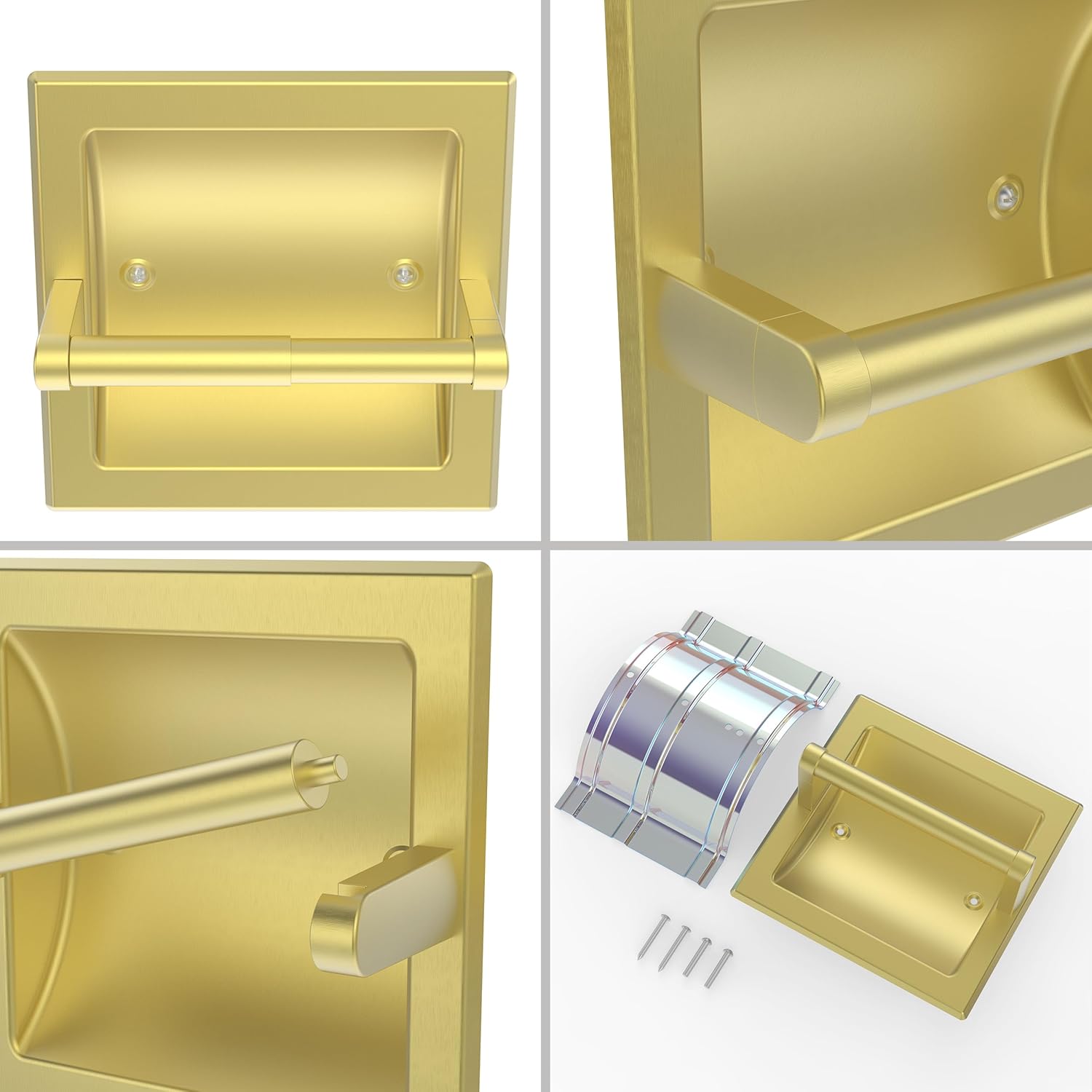 Brushed Gold Recessed Toilet Paper Holder,Pivoting Toilet Tissue Holder,Made of SUS304 Stainless Steel, in Wall Toilet Paper Holder with Bracket