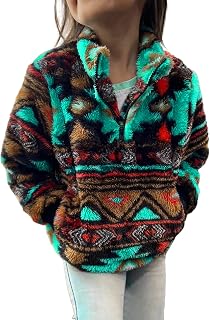 Toddler Boys Aztec Fleece Jackets Fuzzy Sherpa Quarter Zip Pullover Western Vintage Winter Coat for Kids