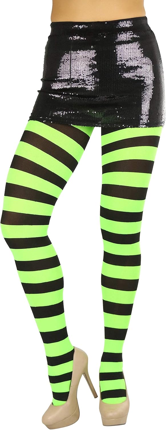 ToBeInStyle Women’s Wide Horizontal Contrast Stripe Tights Opaque Hosiery - Image 6