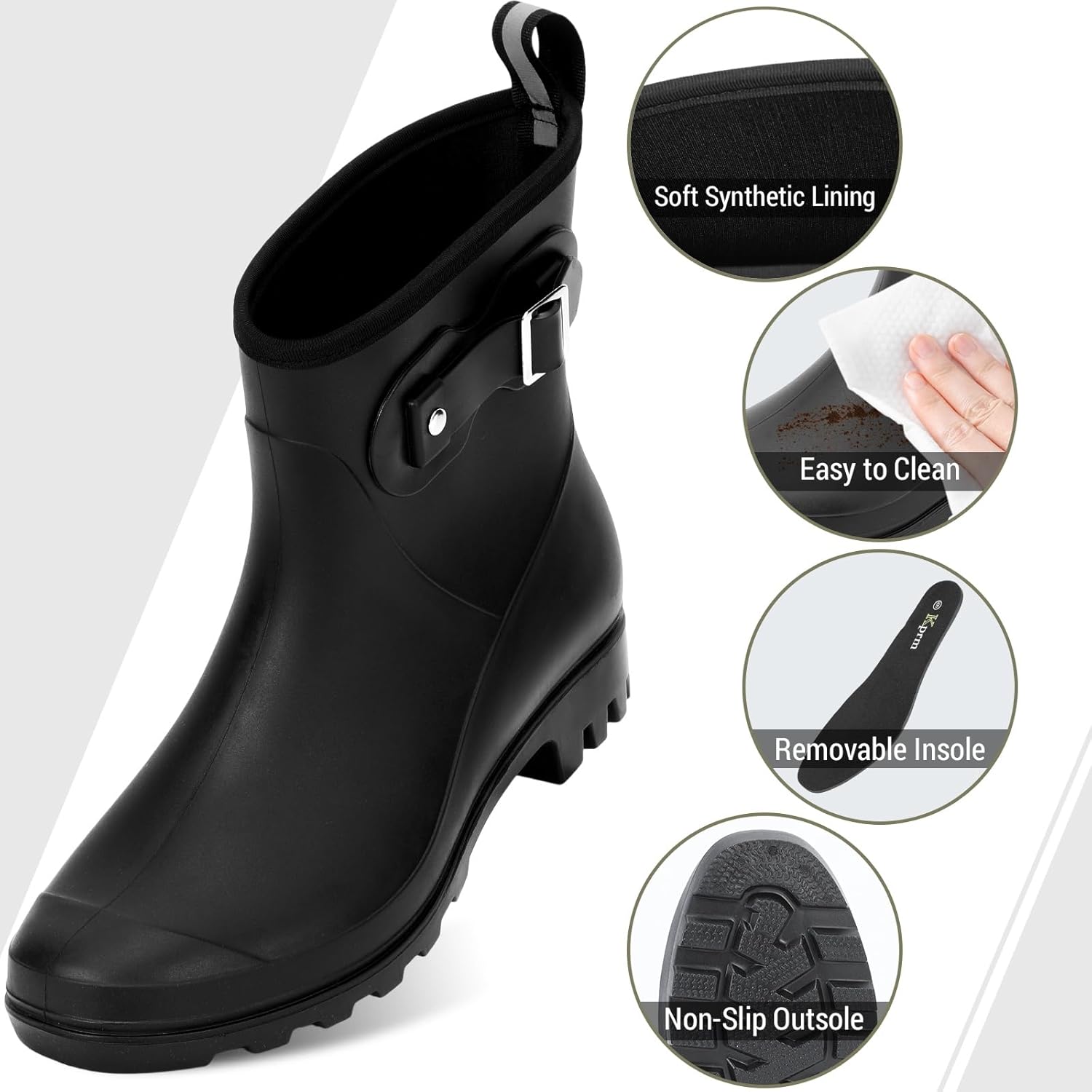 Women's Short Rain Boots Waterproof, Chelsea Ankle Rain Shoes Rubber Garden Boot for Ladies - Image 4