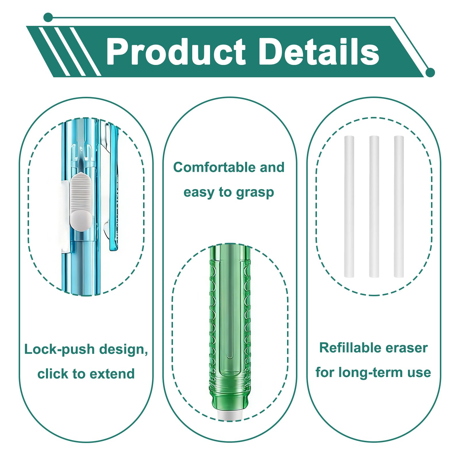 2 Piezas Gomas de Borrar Estilo Boligrafo, Borrador Mecanico Retractil con 6 Recambios para Dibujo Escritura Oficina Escuela, Lapiz Borrador Mecánico de Precisión para Lápiz Bocetos Cuaderno Papelería