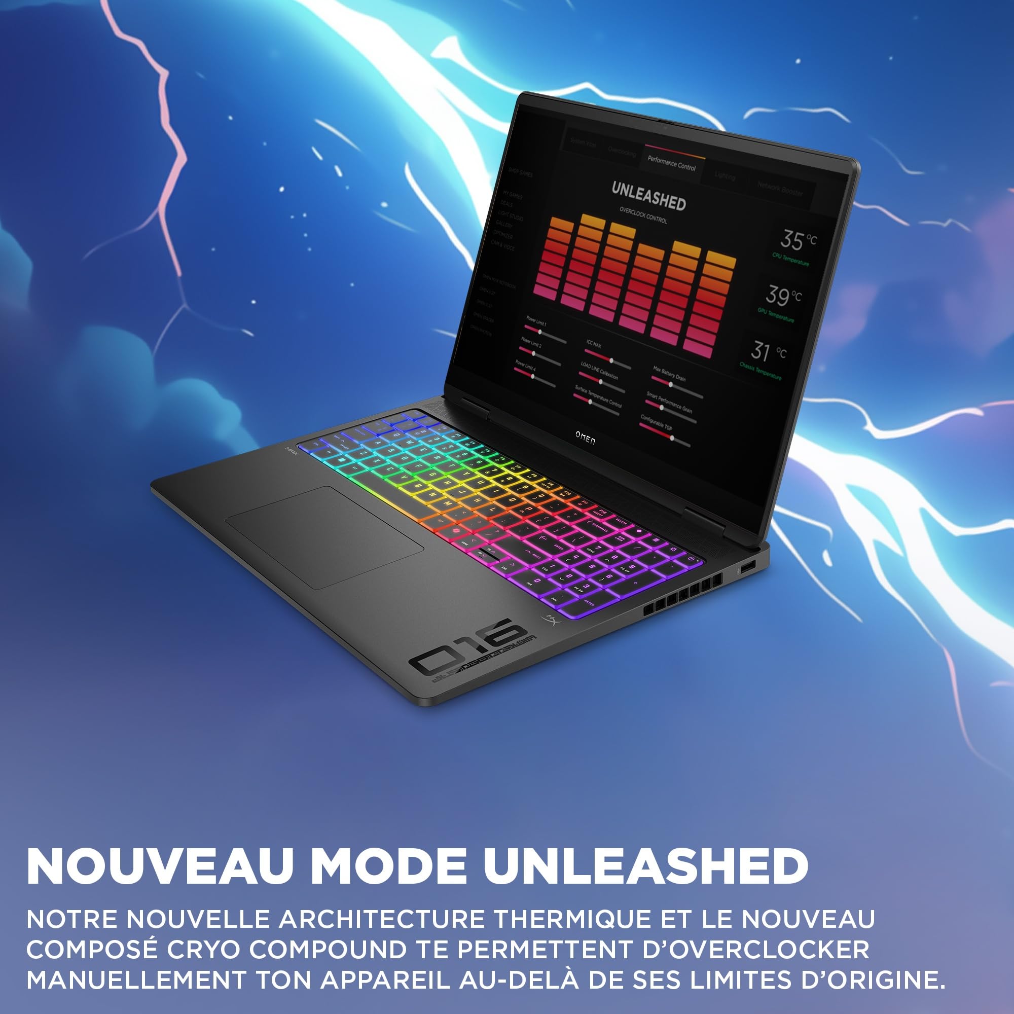 HP HyperX Omen 16-ah0005sf Ordinateur Portable Gaming 16" 2.5K OLED, PC Portable Gamer (Intel Core Ultra 9-275HX, RAM 32 Go, SSD 1024 Go, RTX 5080 16GB VRAM, Windows 11), Laptop Noir, AZERTY