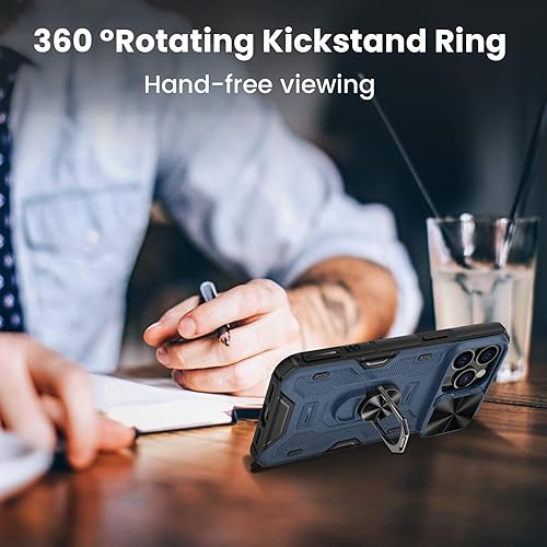 Miniatura 9 de VEGO Funda para iPhone 14 Pro Max, funda para iPhone 14 Pro Max con cubierta deslizante para cámara integrada con anillo giratorio de 360, soporte