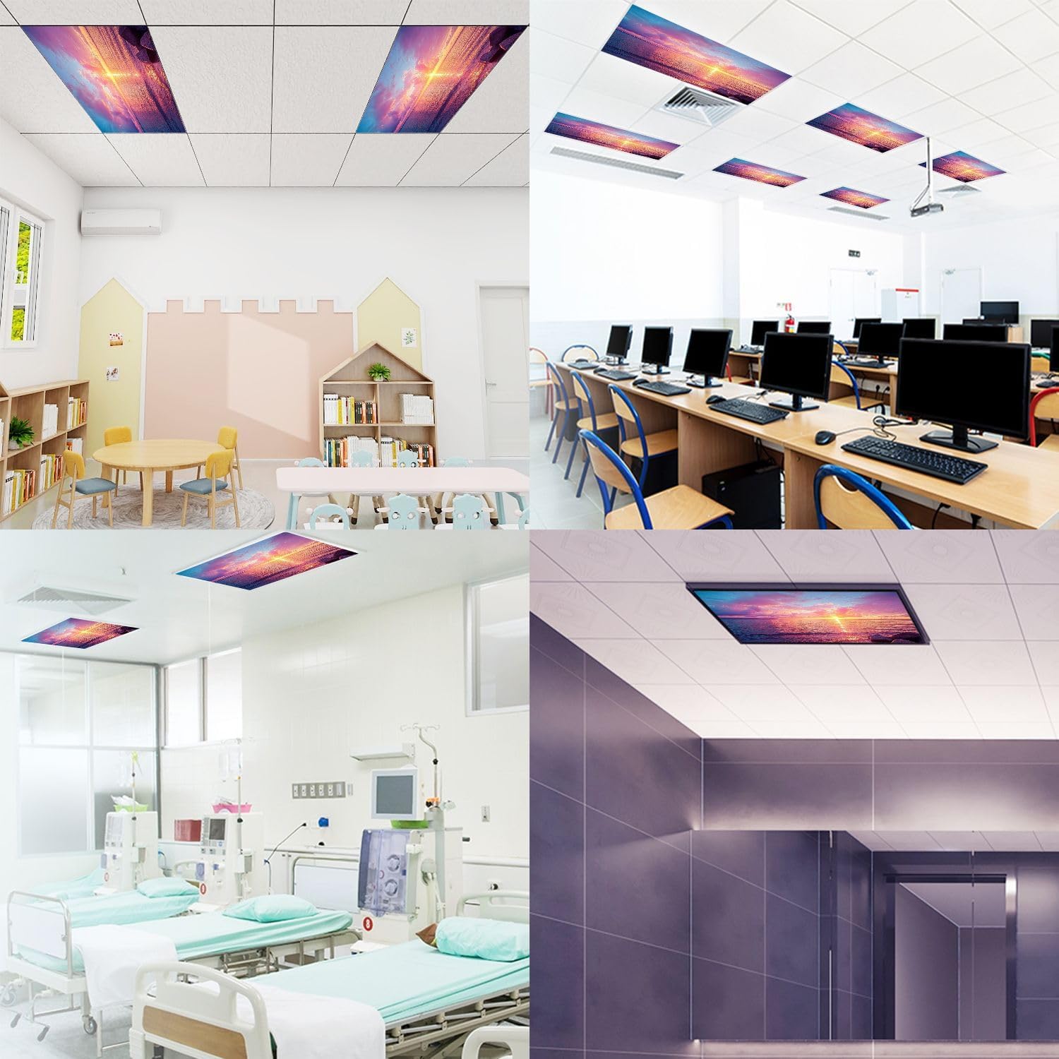 Fluorescent Light Covers for Ceiling Lights Early Morning Sunrise sea Easy to Install Magnetic Light Filter for Classroom Office Hospitals School Home Decor