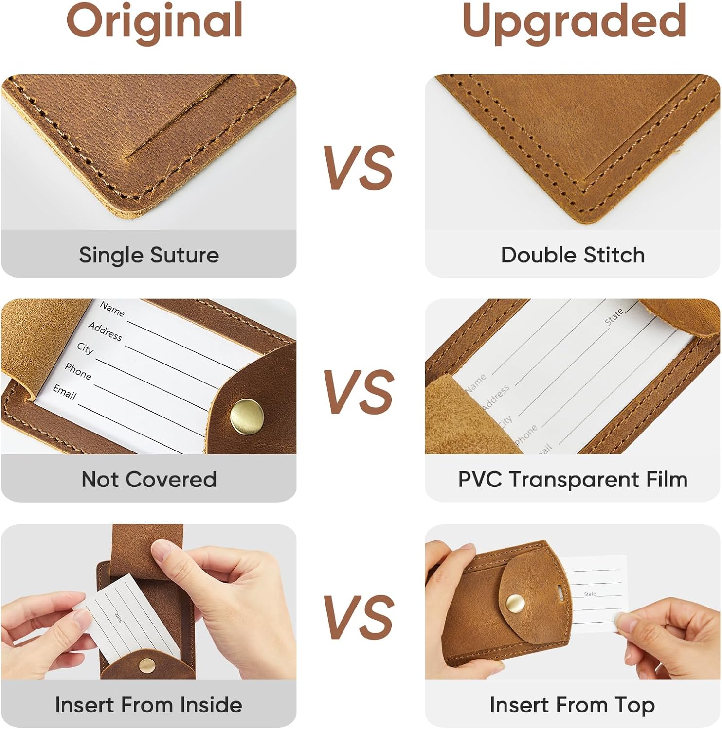 S-ZONE Leather Luggage Tag for Suitcases TSA Approved Adjustable Personalized Travel Tags - Image 4