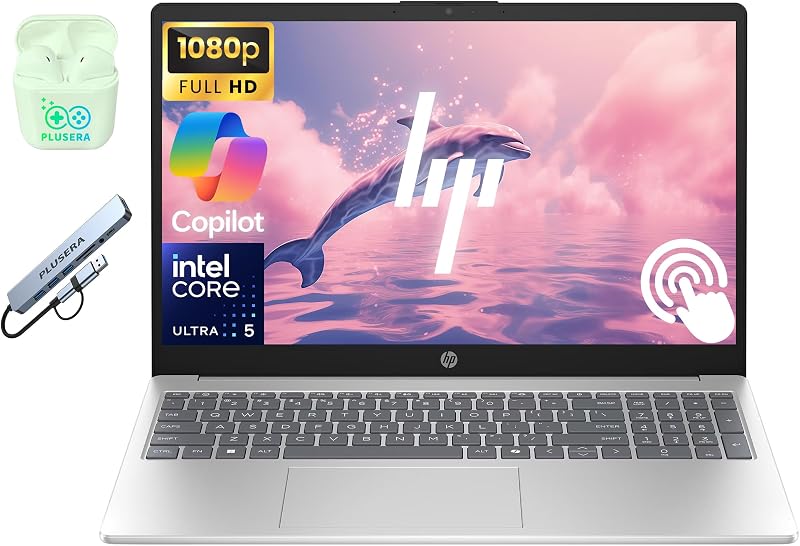 HP 17.3" Business Laptop Computer, 12-Core Intel Core Ultra 5 225U Processor, 8GB DDR5 RAM 256GB SSD, Windows 11 Pro with AI Copilot Ready, PLUSERA Earphones & 8-in-1 Hub Included, Jet Black