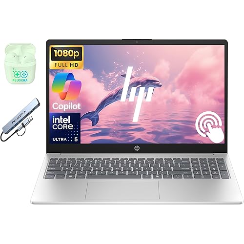 HP 15.6" FHD Touchscreen Business Laptop Computer, 14-Core Intel Core Ultra 5 125H Processor, 16GB RAM 512GB SSD, Windows 11 with AI Copilot Ready, PLUSERA Earphones & 8-in-1 Hub Included, Silver