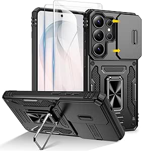 Doeshine for Samsung Galaxy S26 Ultra Case with 2 Pack Screen Protector, 360° Rotate Ring Stand, Slide Camera Cover, Heavy Duty Shockproof Protection Hard Case for Samsung Galaxy S26 Ultra (Black)