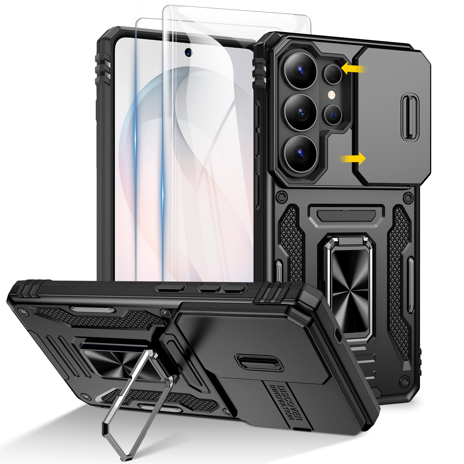 Doeshine für Samsung Galaxy Hülle, Handyhülle mit 2 Stück Displayschutzfolie & Ring Ständer, Kameraschutz, Robust Fallschutz Outdoor Militär Schutzhülle für Samsung Galaxy