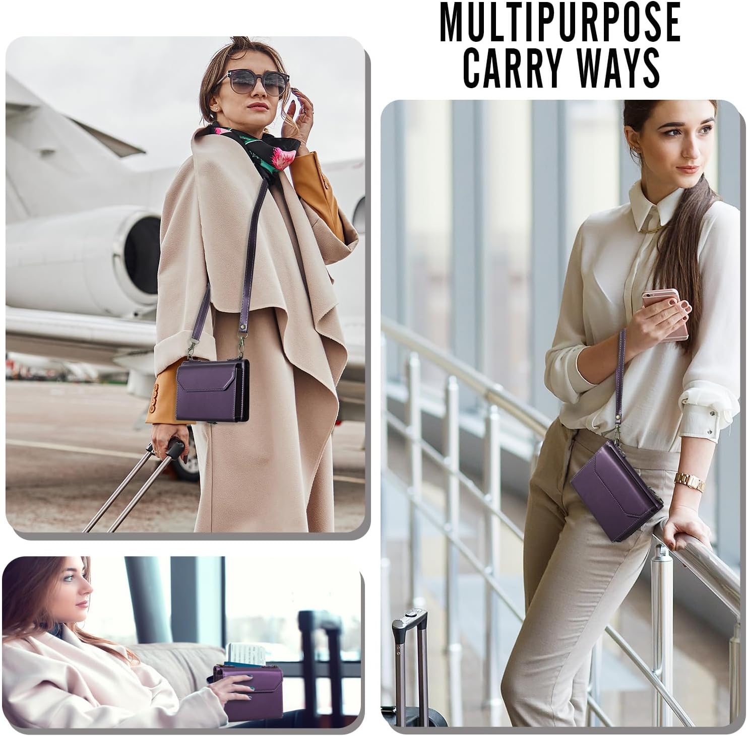 ASAPDOS RFID Blocking Family Passport Holder Wallet,Hold 3-4 Passports for Travel with Credit Card Slots & Wrist Crossbody Strap Purple