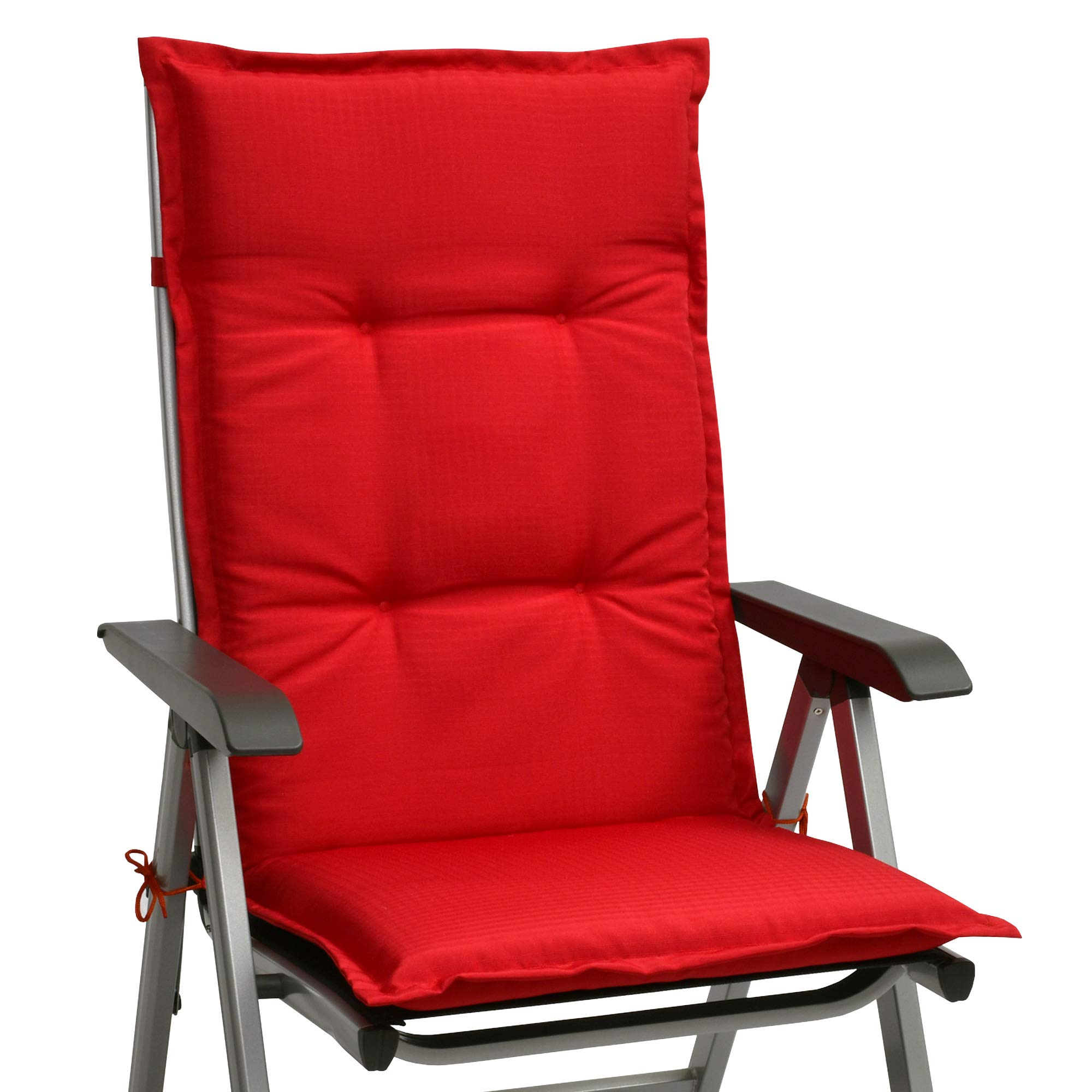 Beautissu 4er Set Hochlehner Auflagen für Gartenstühle Sitzkissen | 120x50x6cm Rot Stuhlkissen Sitzpolster Rückenkissen Hochlehnerauflage für Gartenstuhl Polster Kissen Base HL