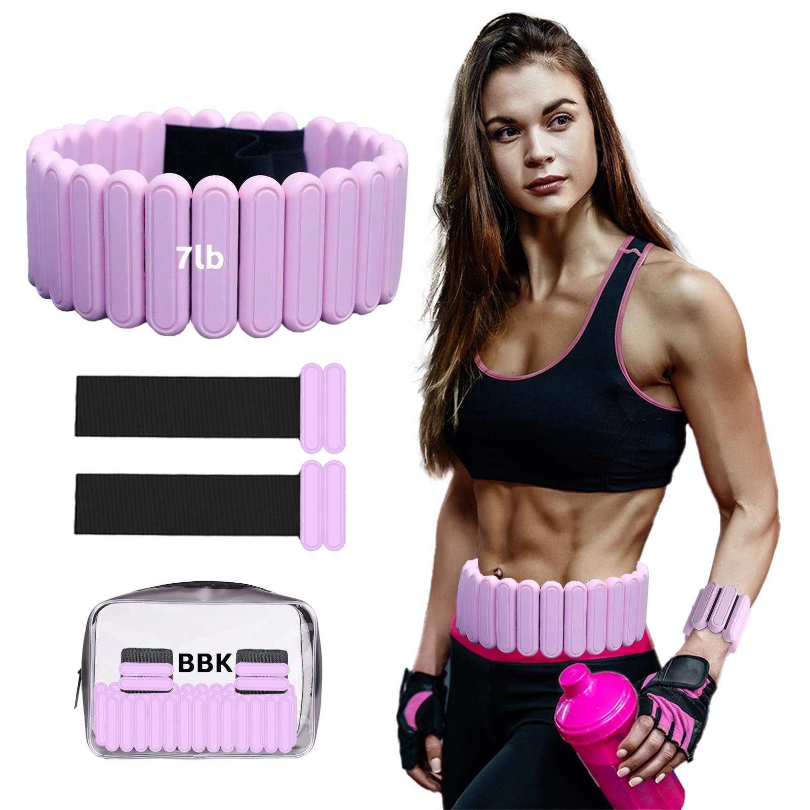 Silicone Adjustable Weighted Belt for Women & Men – DIY Weighted Walking & Exercise Belt with Removable Weights – Gym, Strength Training, Yoga, Hiking – Free Weight Adjustment for Wrist & Ankle(7lb