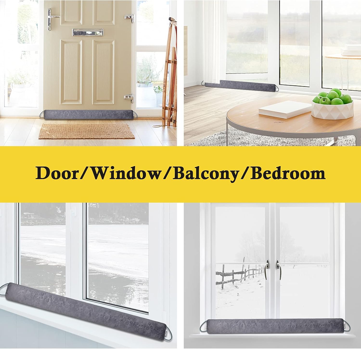 fowong 38 inch x 4" Heavy Door Draft Stopper (2.9 lbs.), Under Door Noise Blocker Front Door Insulation Door Draft Guard Weatherproof Strip Energy Efficient Door Accessory (Grey)
