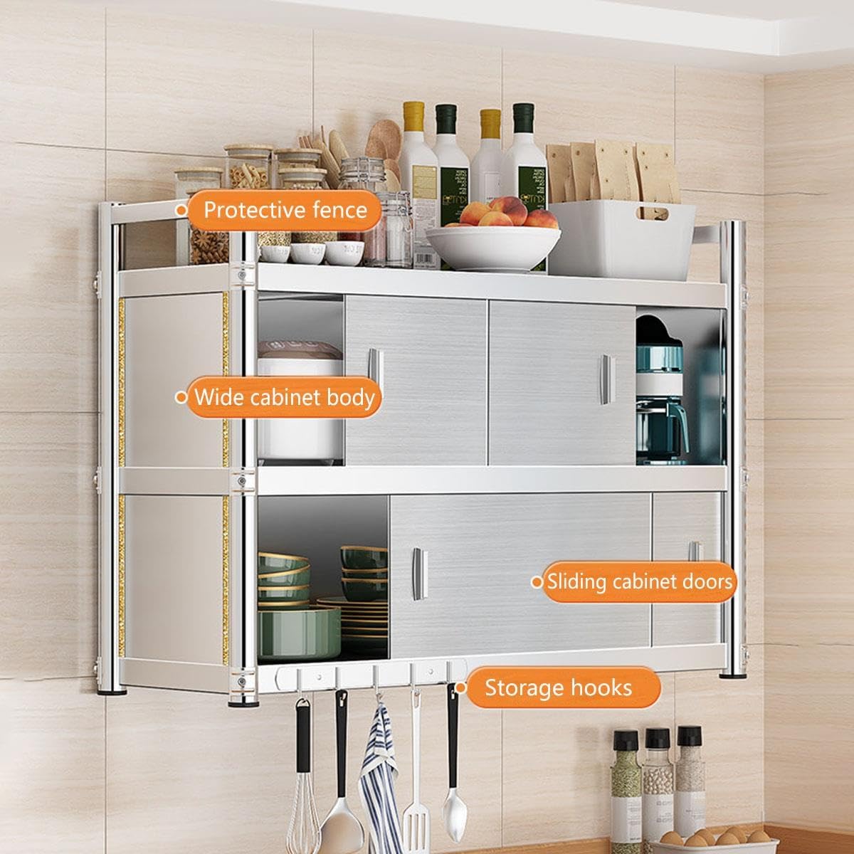 Mobiletto da parete in acciaio inox, organizer da cucina a parete