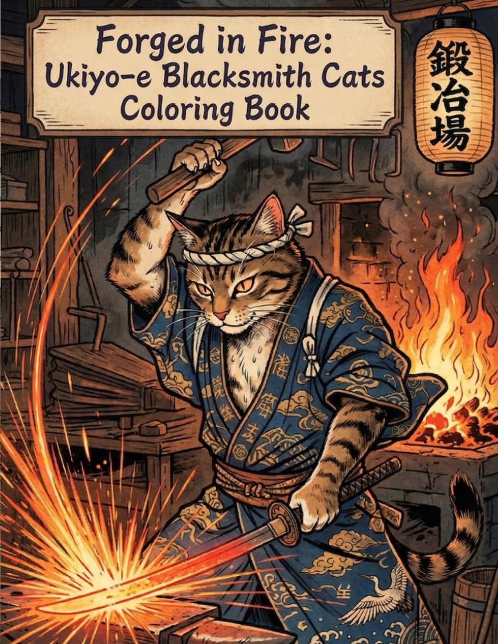 Forged in Fire: Ukiyo-e Blacksmith Cats Coloring Book: A Relaxing Journey into the Art of Japanese Blacksmith Cats