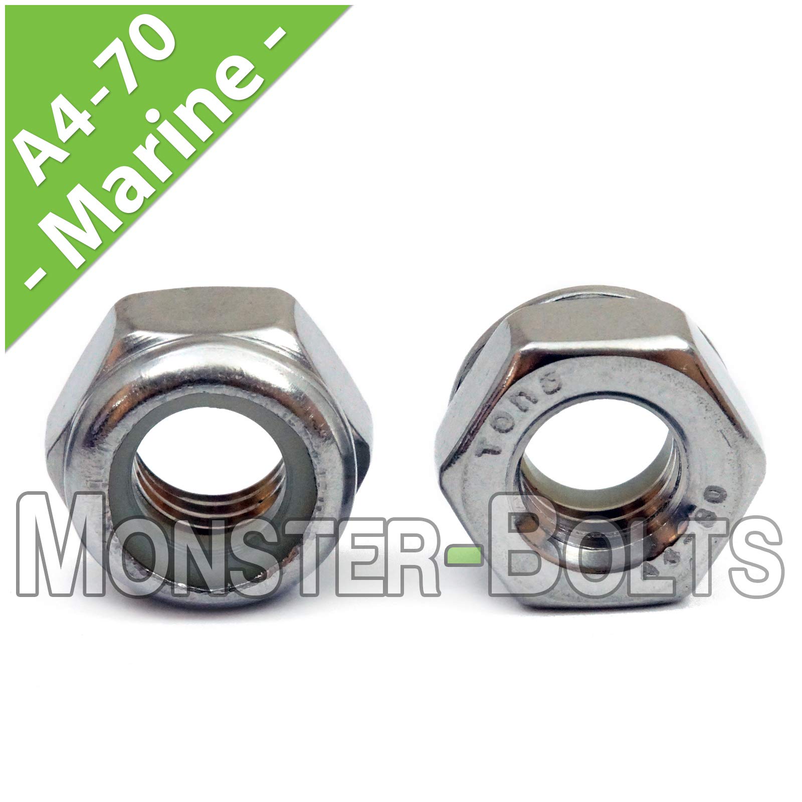 MonsterBolts - M6 Nylon Insert Lock Nuts, DIN 985, Marine Grade Stainless Steel, 25 Pack