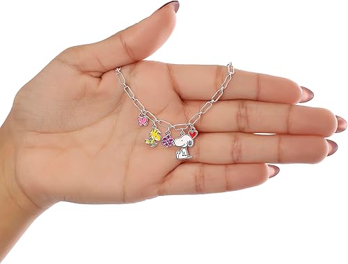 Miniatura 4 de Pulsera de abalorios ajustable para mujer Peanuts - Pulsera de abalorios de esmalte bañado en plata con Snoopy - Licencia oficial