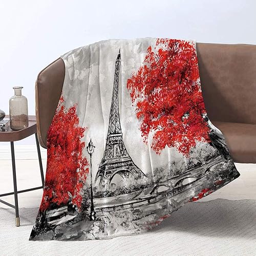Yunine Mantas de pintura al óleo para cama, sofá, Torre Eiffel en París, mantas de felpa de manglares, súper suaves, ligeras, acogedoras, cálidas
