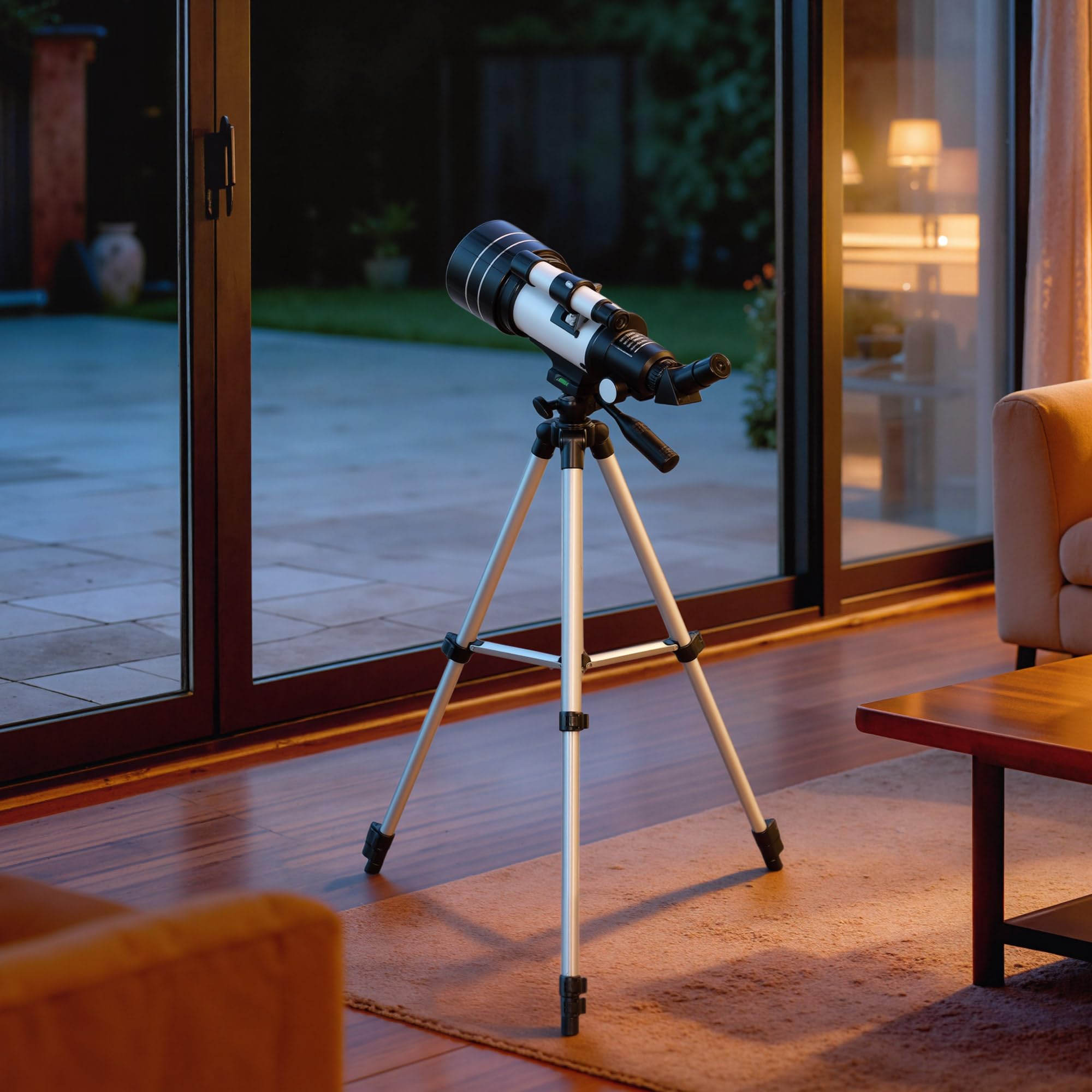 Outsunny Télescope Astronomique pour Adultes et Débutants 70 mm, Télescope Réfracteur 100X/50X/30X avec 3 Oculaires, Monture AZ 300 mm, Trépied Réglable en Aluminium, Blanc
